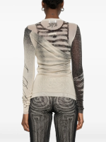 JEAN PAUL GAULTIER - Women Printed "Tattoo Rose & Bird" Double Layer Mesh Top - Image 3