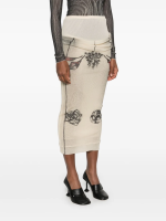 JEAN PAUL GAULTIER - Women Printed "Tattoo Rose & Bird" Double Layer Mesh Skirt - Image 2