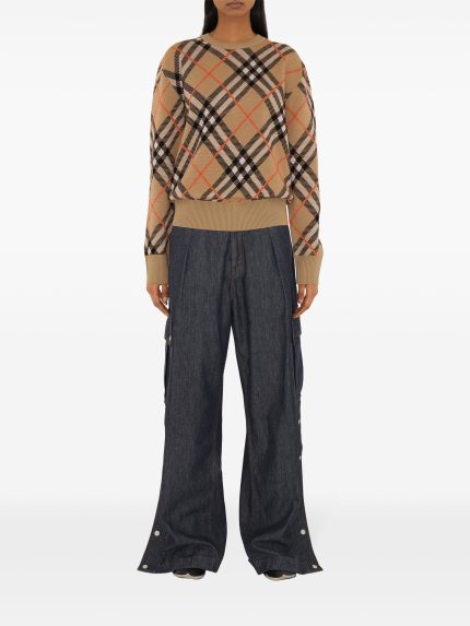 BURBERRY - Womens Check Wool Blend Sweater