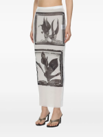 JEAN PAUL GAULTIER - Women Printed Flowers Sheer Front Long Skirt - Image 2