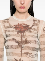 JEAN PAUL GAULTIER - Women Printed "Tattoo Marinière" Mesh Long Dress - Image 4