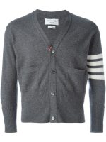 THOM BROWNE - Men Classic Short V Neck Cardigan W/ White 4 Bar Stripe In Cashmere - Image 5