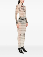JEAN PAUL GAULTIER - Women Printed "Tattoo Marinière" Mesh Long Dress - Image 2