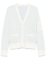 THOM BROWNE - Men Textured Striped Stitch Relaxed Fit V Neck Cardigan - Image 5