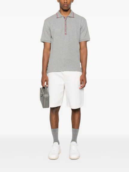 THOM BROWNE - Men Short Sleeve Rib Cuff Polo W/ Rwb Stripe