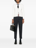 THOM BROWNE - Women Feather Jersey Intarsia Mix Stitch 3/4 Sleeve V Neck Cardigan