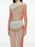 JEAN PAUL GAULTIER - Women Pinstripe Body Morphing Mesh Bodysuit - Image 4