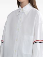 THOM BROWNE - Women Supersized Point Collar Shirt W/ Rwb Grosgrain Armbands In Oxford - Image 4