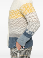 THOM BROWNE - Men Striped Herringbone Jacquard Classic V Neck Knitwear - Image 4