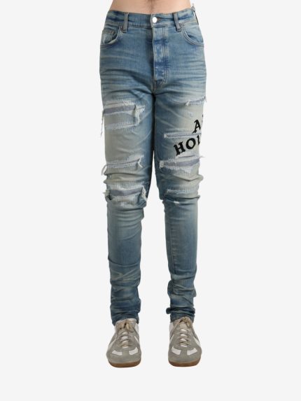 AMIRI - Men Hollywood Leather Applique Thrasher Repaired Skinny Jean