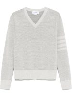 THOM BROWNE - Men Textured Striped Stitch Relaxed Fit V Neck Pullover - Image 5