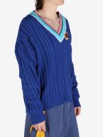 SKY HIGH FARM - Unisex V-Neck Striped Cableknit Sweater - Image 2