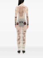 JEAN PAUL GAULTIER - Women Printed "Tattoo Marinière" Mesh Long Dress - Image 3