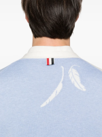 THOM BROWNE - Men Funmix Feather Jersey Intarsia High V Neck Cardigan - Image 4
