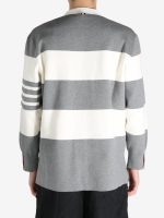 THOM BROWNE - Men Rugby Stripe Milano Stitch  W/4 Bar Stripe V Neck Cardigan - Image 3