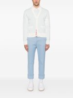 THOM BROWNE - Men Textured Striped Stitch Relaxed Fit V Neck Cardigan