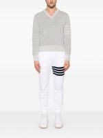 THOM BROWNE - Men Textured Striped Stitch Relaxed Fit V Neck Pullover