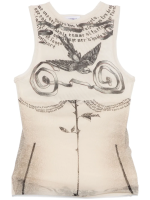 JEAN PAUL GAULTIER - Women Printed "Tattoo Rose & Bird" Double Layer Mesh Tank Top - Image 5