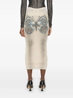 JEAN PAUL GAULTIER - Women Printed "Tattoo Rose & Bird" Double Layer Mesh Skirt - Image 3