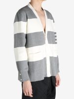 THOM BROWNE - Men Rugby Stripe Milano Stitch  W/4 Bar Stripe V Neck Cardigan - Image 2