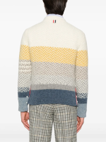 THOM BROWNE - Men Striped Herringbone Jacquard Classic V Neck Knitwear - Image 3