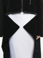 close up of black jacket, showing texture of the fabric