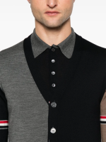 THOM BROWNE - Men Fun Mix Jersey Stitch Relaxed Fit V Neck Knitwear - Image 4