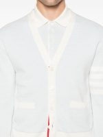 THOM BROWNE - Men Textured Striped Stitch Relaxed Fit V Neck Cardigan - Image 2