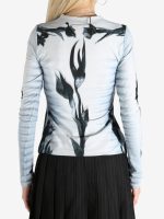 JEAN PAUL GAULTIER - Women Printed "Flower Body Morphing Mariniere" Mesh Long Sleeves Top - Image 3