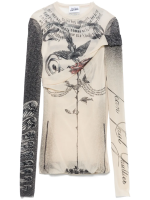 JEAN PAUL GAULTIER - Women Printed "Tattoo Rose & Bird" Double Layer Mesh Top - Image 5