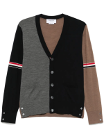 THOM BROWNE - Men Fun Mix Jersey Stitch Relaxed Fit V Neck Knitwear - Image 5