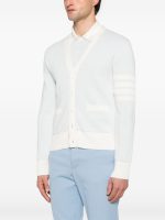 THOM BROWNE - Men Textured Striped Stitch Relaxed Fit V Neck Cardigan - Image 3