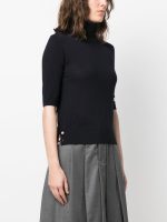 THOM BROWNE - Women Relaxed Fit Ss Turtleneck In Fine Merino Wool W/ 4 Bar Stripes - Image 2