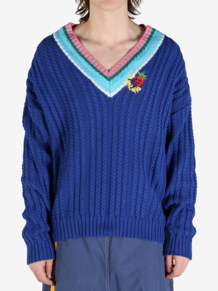 SKY HIGH FARM - Unisex V-Neck Striped Cableknit Sweater
