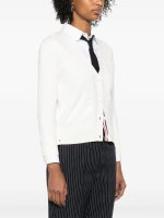 THOM BROWNE - Women Feather Jersey Intarsia Mix Stitch 3/4 Sleeve V Neck Cardigan - Image 2