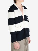 THOM BROWNE - Men Rugby Stripe Milano Stitch W/4 Bar Stripe V Neck Cardigan - Image 2