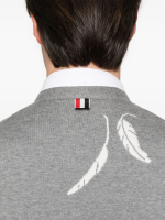 THOM BROWNE - Men Intarsia 4 Bar Stripe High V Neck Cardigan - Image 4
