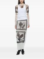 JEAN PAUL GAULTIER - Women Printed Flowers Sheer Front Long Skirt - Image 4