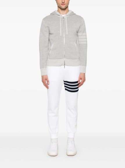 THOM BROWNE - Men Textured Striped Stitch Relaxed Fit Zip Up Hoodie
