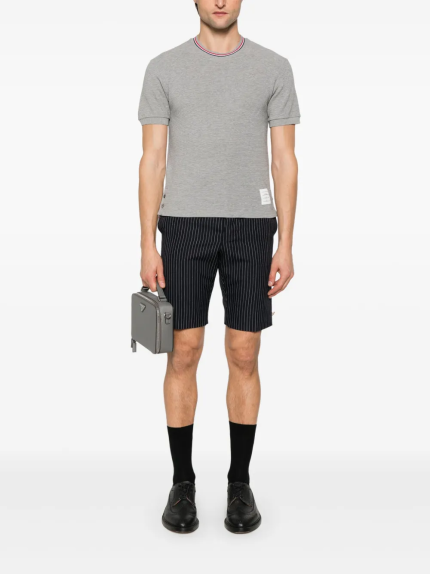 THOM BROWNE - Men Short Sleeve Rib Cuff W/Rwb Stripe Tee