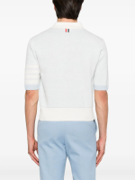 THOM BROWNE - Men Textured Striped Stitch Relaxed Fit Short Sleeve Polo - Image 2