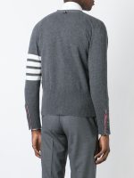 THOM BROWNE - Men Classic Short V Neck Cardigan W/ White 4 Bar Stripe In Cashmere - Image 3