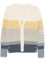 THOM BROWNE - Men Striped Herringbone Jacquard Classic V Neck Knitwear - Image 5