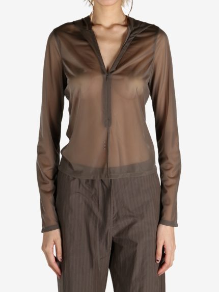 AMOMENTO - Women Sheer Hooded Zip Up Jumper