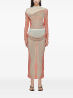 JEAN PAUL GAULTIER - Women Draped Pinstripe Body Morphing Long Skirt - Image 4